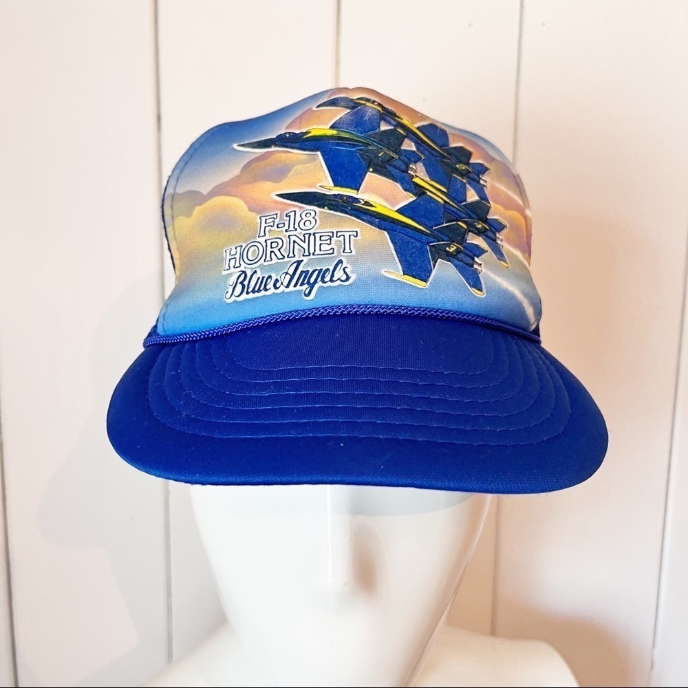 Rare Vintage F18 Hornets Blue Angels Snapback Trucker Hat.